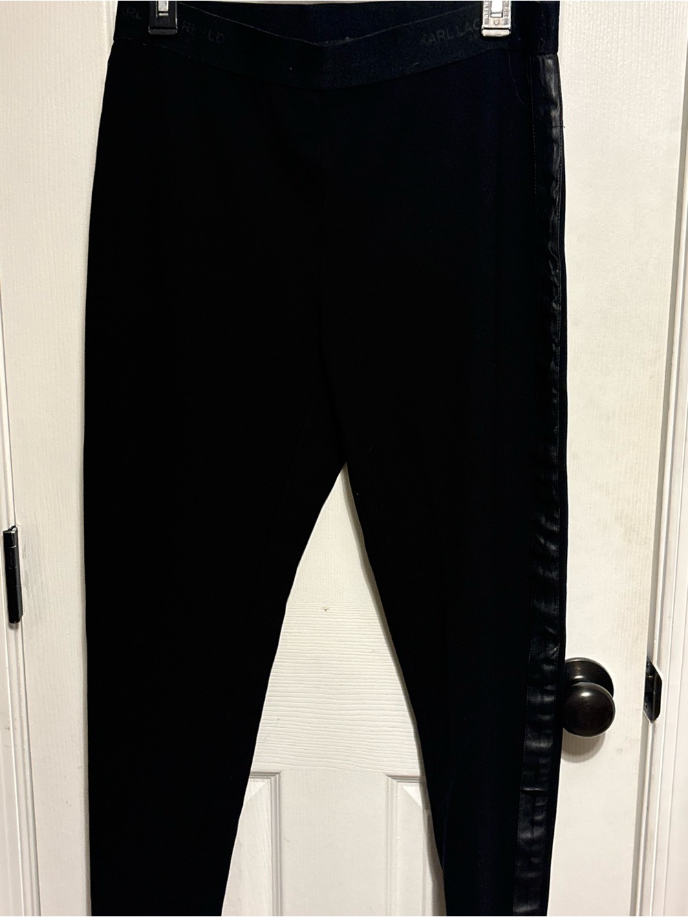 Karl Lagerfeld women’s black leggings with leather trim